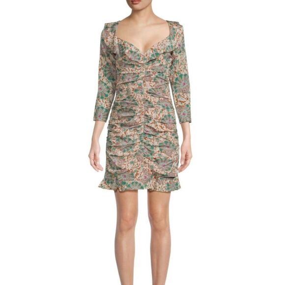 NWT Veronica Beard Lozano print ruched silk blend mini dress Size 2 - Picture 1 of 7